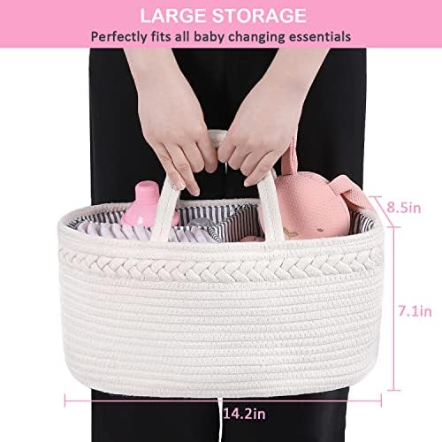 Handmade cotton rope baby basket with baby essentials inside