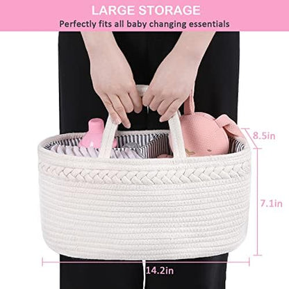 Handmade cotton rope baby basket with baby essentials inside