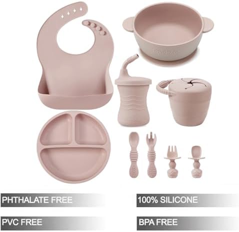 PandaEar pink silicone suction plate and bowl for baby led weaning