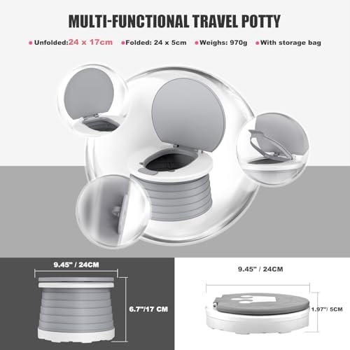 Visator travel potty being used in a car setting