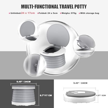 Visator travel potty being used in a car setting