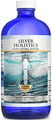 Silver Holistics Colloidal Silver 16 Ounce bottle demonstrating the provided free medicine dropper accessory.