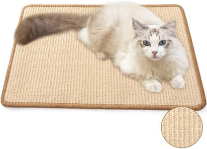 Natural sisal cat scratcher mat with sticky tapes for furniture protection couch view