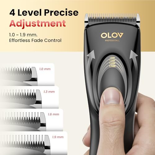 OLOV PROFESSIONAL matte black rechargeable hair cutting machine showing two speed buttons