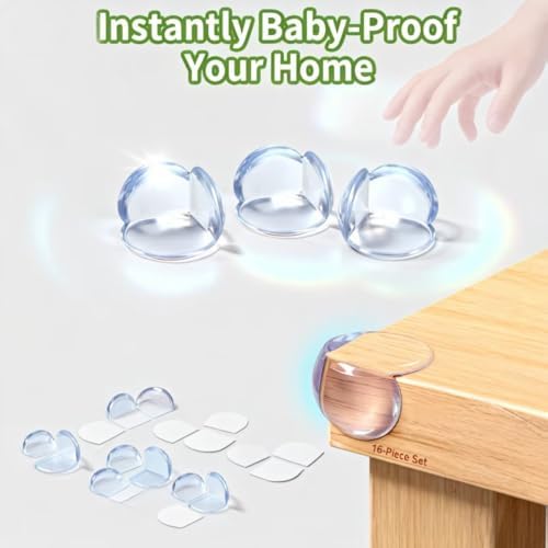 Transparent baby corner guards applied to glass coffee table