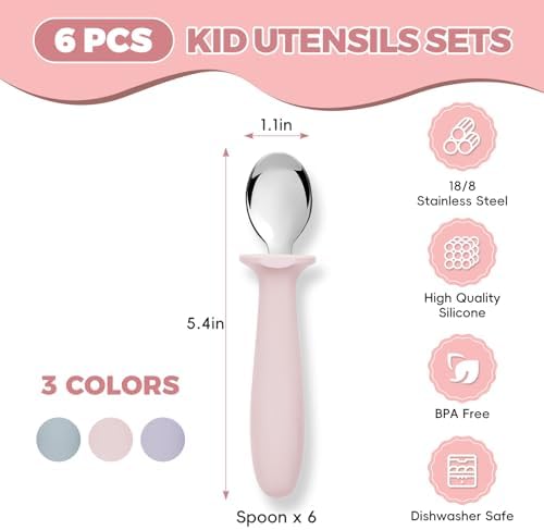 Close up of food grade silicone handle on the imported VITEVER children silverware