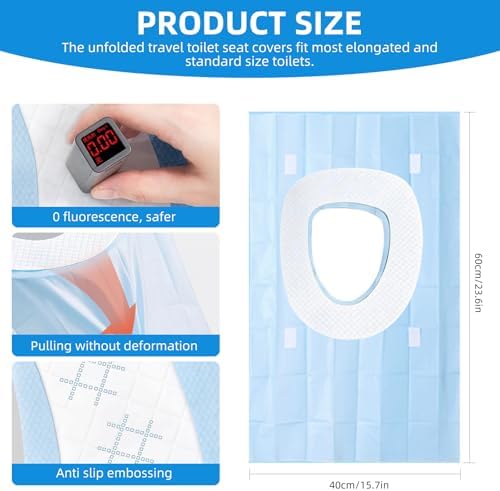 Extra large waterproof portable toilet liners unfolded on a restroom seat