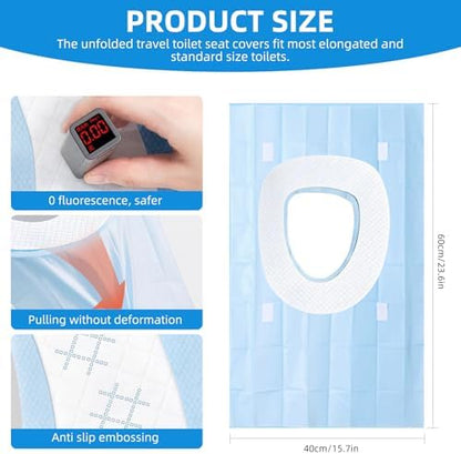 Extra large waterproof portable toilet liners unfolded on a restroom seat