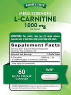 Nature's Truth L-Carnitine dietary supplement capsule bottle side label