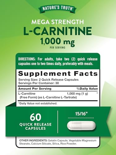 Nature's Truth L-Carnitine dietary supplement capsule bottle side label