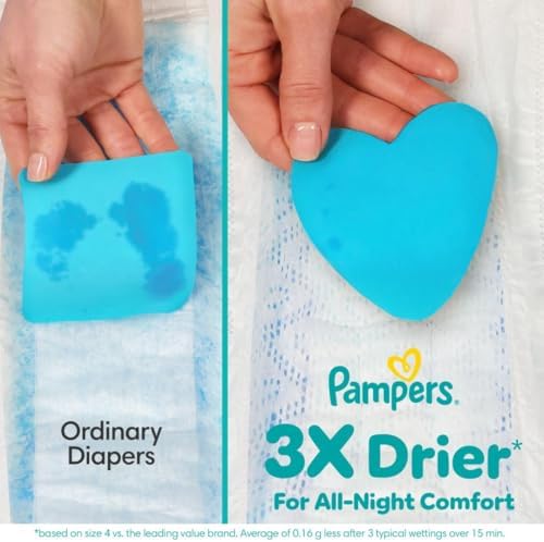 Rear view of Pampers ZZZ overnight diaper packaging detailing absorbent zones specifications
