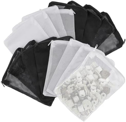 Okxiri extra fine mesh bag with plastic zipper closure filled with activated carbon pellets.