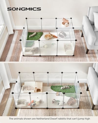SONGMICS 20 Panels Pet Playpen with Floor, Small Animal Playpen, Pet Fence Indoor, DIY Plastic Enclosure for Guinea Pigs, Bunny, Hamsters, Hedgehogs, 49.2 x 24.8 x 16.5 Inches, White ULPC001W01 - Image 3