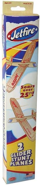 Authentic Guillow's balsa wood glider airplane packaging featuring red jet fighter style prints