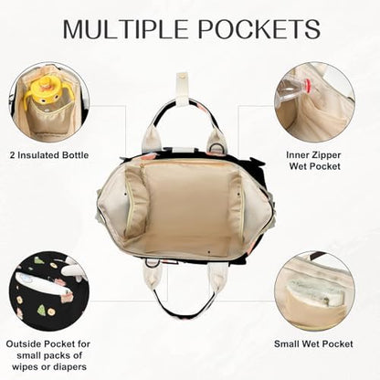 Interior view of Mozzilog compact baby bag with multiple pockets