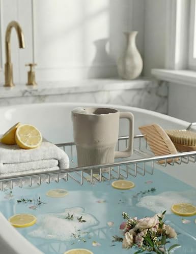 Side angle of the taupe Roslim baby bath cup highlighting the flexible silicone body.