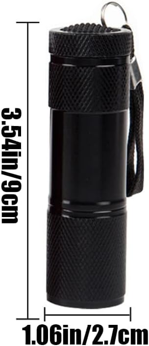 Huazexinx mini ultraviolet torch showcasing the compact knurled aluminum alloy body and wrist strap.