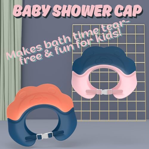 Waterproof hair washing hat for toddlers demonstrating water diversion away from the face.