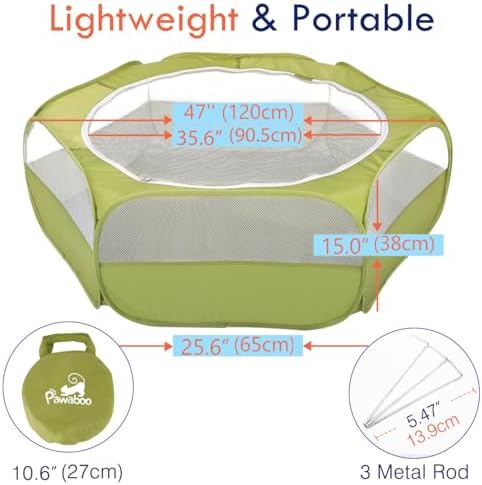 Pawaboo Small Animals Playpen, Waterproof Small Pet Cage Tent with Zippered Cover, Portable Outdoor Yard Fence with 3 Metal Rod for Chick/Kitten/Puppy/Guinea Pig/Rabbits/Hamster/Chinchillas,Green - Image 7