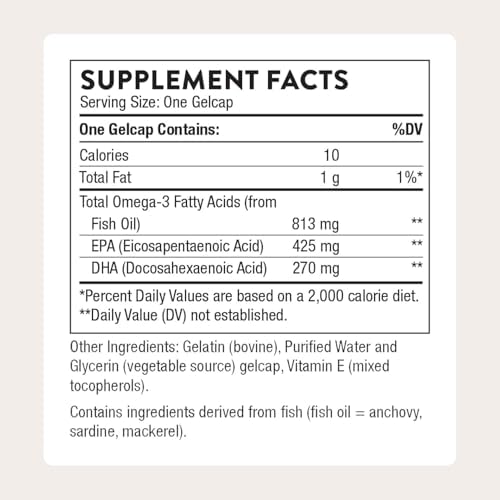 Thorne Super EPA 90 gelcaps nutritional facts label and ingredients list