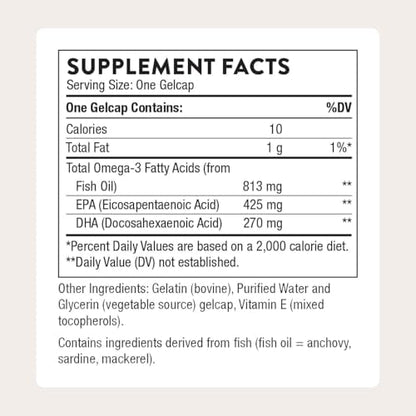 Thorne Super EPA 90 gelcaps nutritional facts label and ingredients list