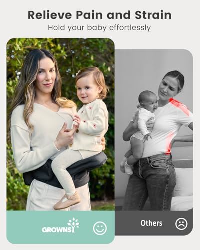 Black Grownsy baby carrier showing adjustable waistband and straps