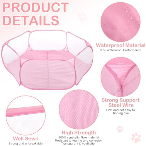 VitalCozy Hamster Playpen with Mat Small Animal Cage Tent Breathable Transparent Guinea Pig Playpen Waterproof Portable Yard Fence Mat Foldable Exercise Playpen Outdoor Indoor (Pink,Star) - Image 6