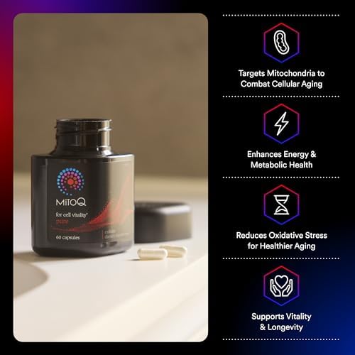 MitoQ Pure 60 capsules packaging displaying imported antioxidant formula ingredients