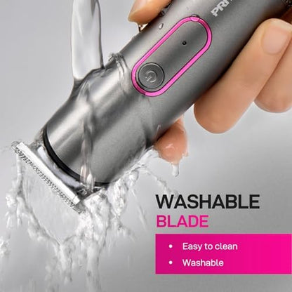 PRITECH cordless hair clipper displaying the lightweight handle design and charging base