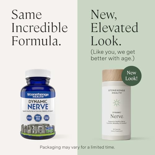 Stonehenge Health Dynamic Nerve bottle showing Alpha Lipoic Acid and B complex ingredients label.