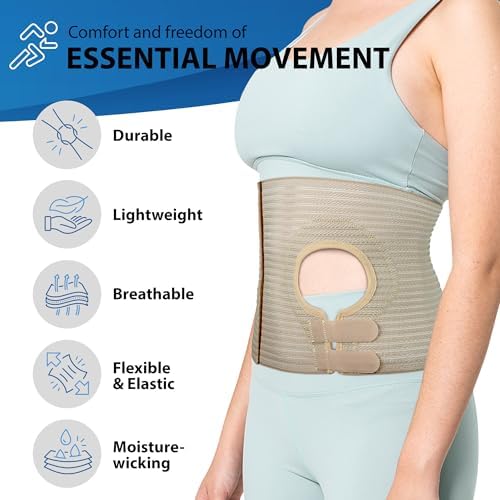 Back view of the premium ORTONYX ileostomy surgery support band demonstrating the wide abdominal coverage