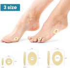 Self-stick foam callus pads in various sizes for targeted toe protection.