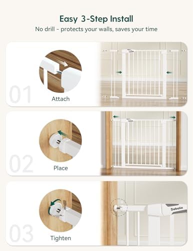 Auto close mechanism demonstration on the Babelio white metal safety gate.