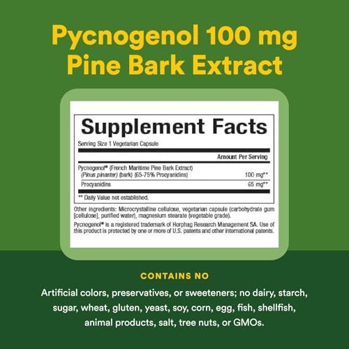 Natural Factors Pycnogenol antioxidant support capsules packaging back view