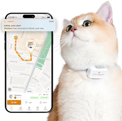 Ultra small lightweight pet location tracker attached to a safety collar.