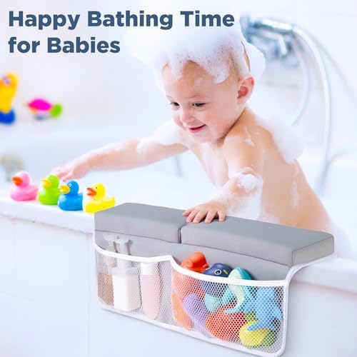Parent using Beiens bath kneeler set for comfortable baby bathing