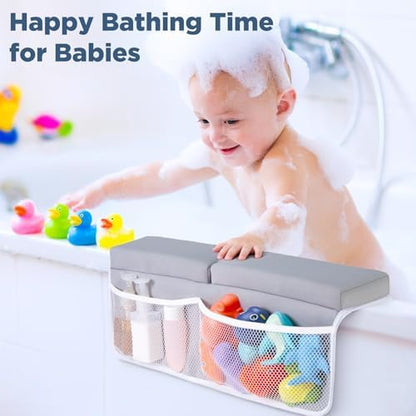 Parent using Beiens bath kneeler set for comfortable baby bathing