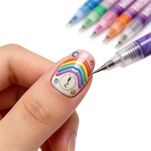 Assorted nail art designs created with 12 colour marker set
