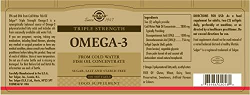 Solgar Triple Strength Omega 3 supplement label details and ingredients