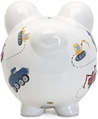 Child to Cherish white hand painted ceramic coin bank showing top slot for saving money