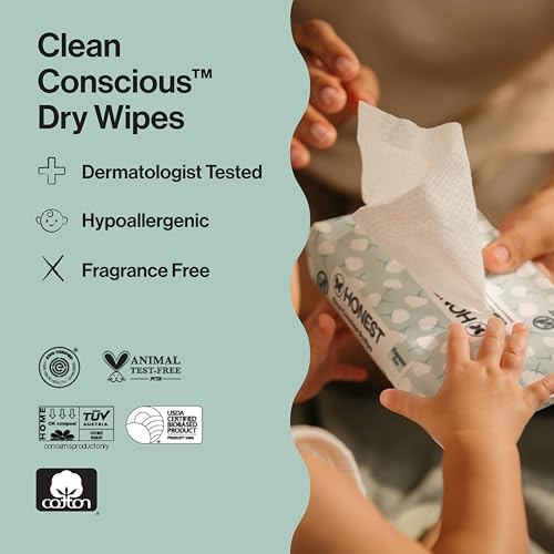The Honest Company 100% Pure Organic Cotton Dry Wipes, Hypoallergenic, Multi-Use, Baby Facial Cloths, 192 Count - Image 6