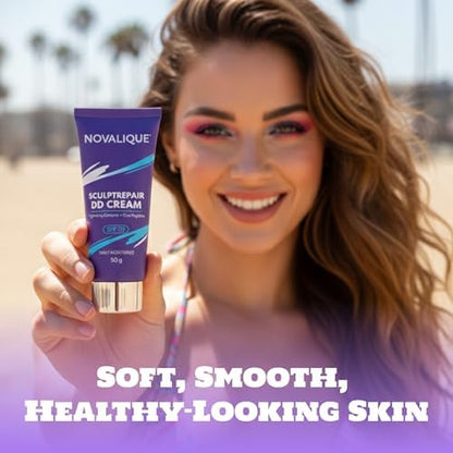 Novalique daily defense anti sagging cream packaging with cica peptides.