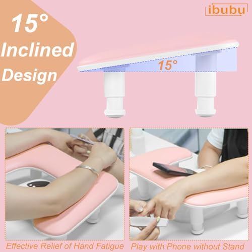 Ibubu nail arm rest demonstrating ergonomic 15 degree incline