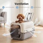 DUMOS 23" Hard-Sided Pet Carrier for Small Dogs & Cats, Airline Approved Travel Crate with Enhanced Security Latches, Front & Top Load Wire Door, Food Bowl for Traveling, Hiking, Camping - Beige&Grey - Image 3