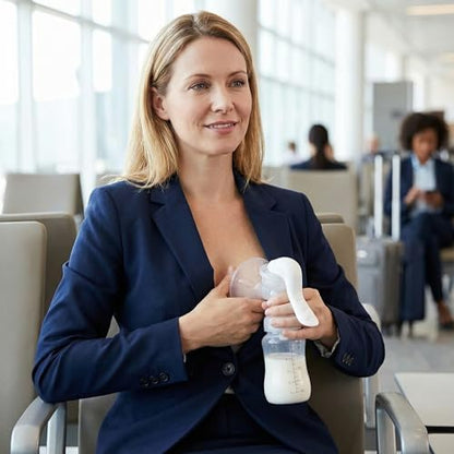 Elfzone hand breast pump showing the clear graduation marks on the milk collection bottle