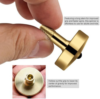 Top down view of the brass fidget toy on a workspace surface