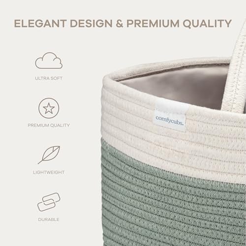 Side profile of Comfy Cubs rope diaper caddy showing handles