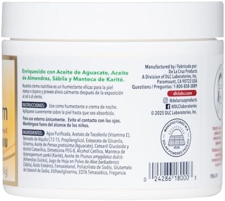 De La Cruz Vitamin E Cream open jar showing rich texture