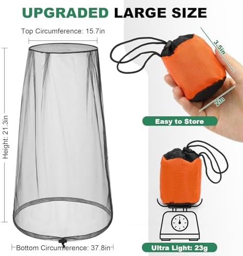 Two pack mosquito head nets with storage pouches