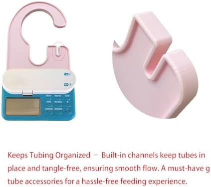 Side view of feeding pump holder showing bag hook and tubing channels.